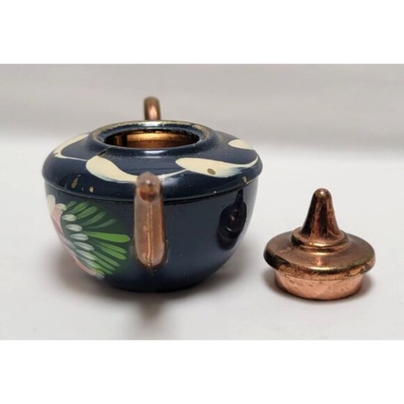 Vintage Miniature Copper Enamel Hand Painted Metal Teapot Floral Design - Picture 6 of 9
